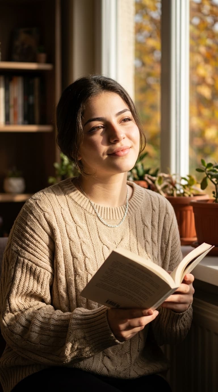 Aconchego de Outono: Retrato de Leitura na Janela
